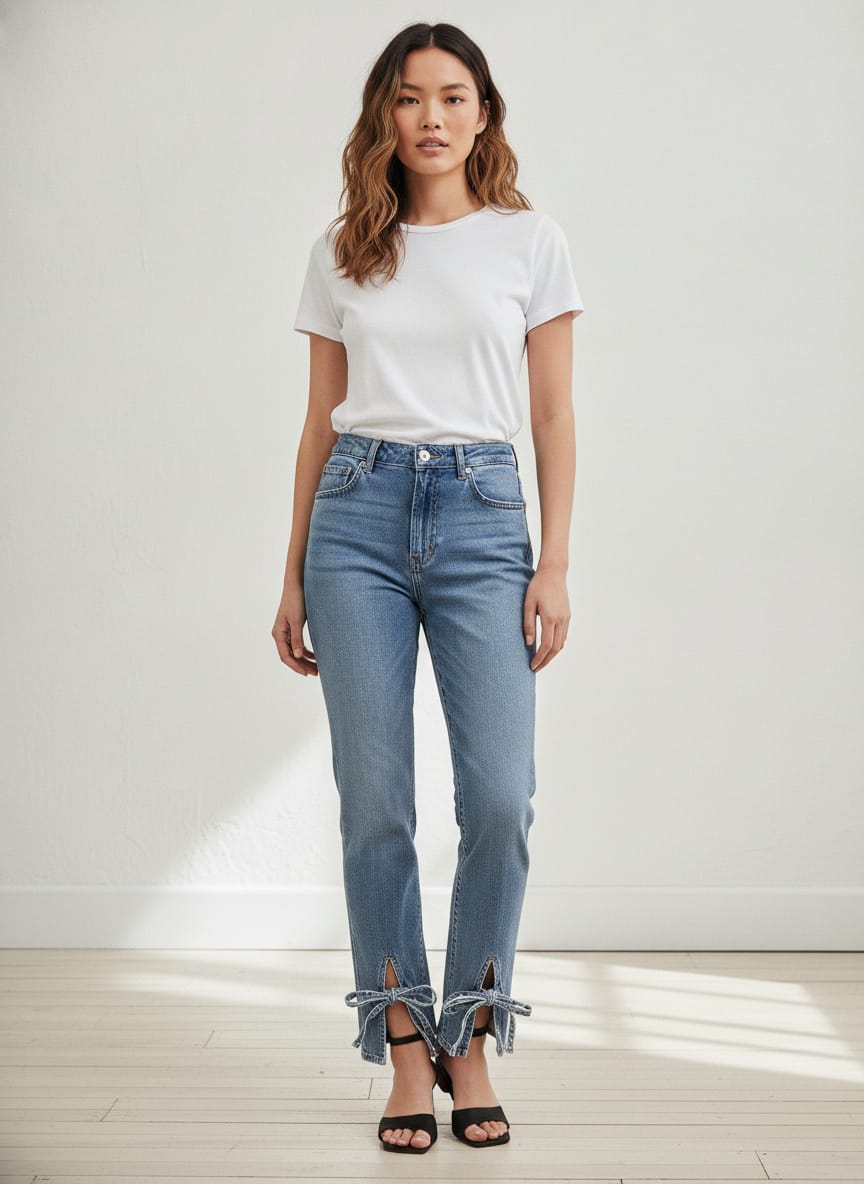 Hidden Jeans w/Tie Ankle Slits (org$98)