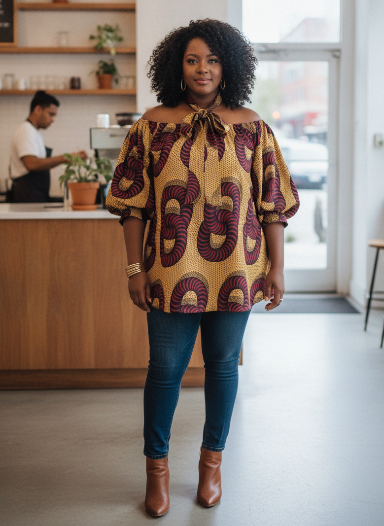 Off-The-Shoulder Ankara Tunic