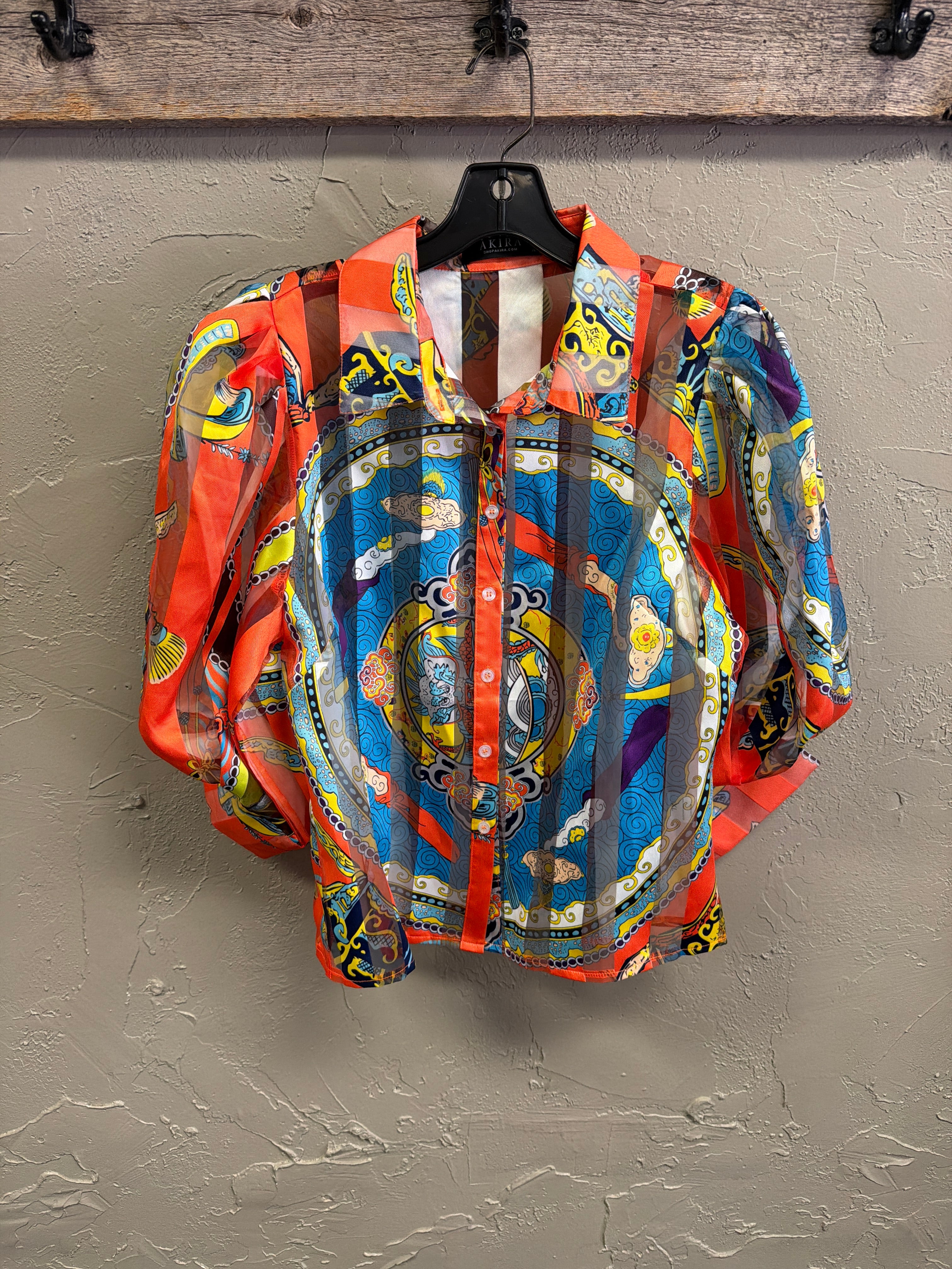 Akira Baroque Print Sheer Blouse (org$70)
