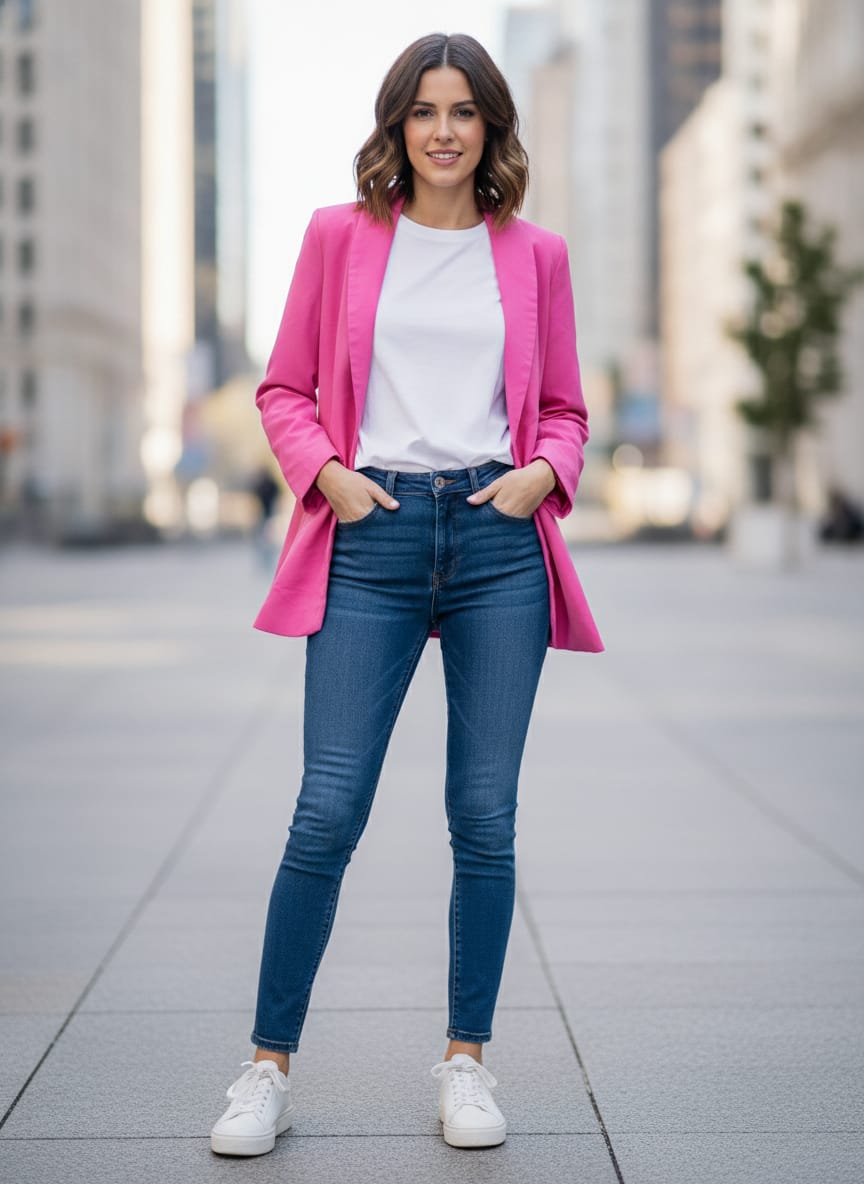 Vibrant Hot Pink Open-Front Blazer