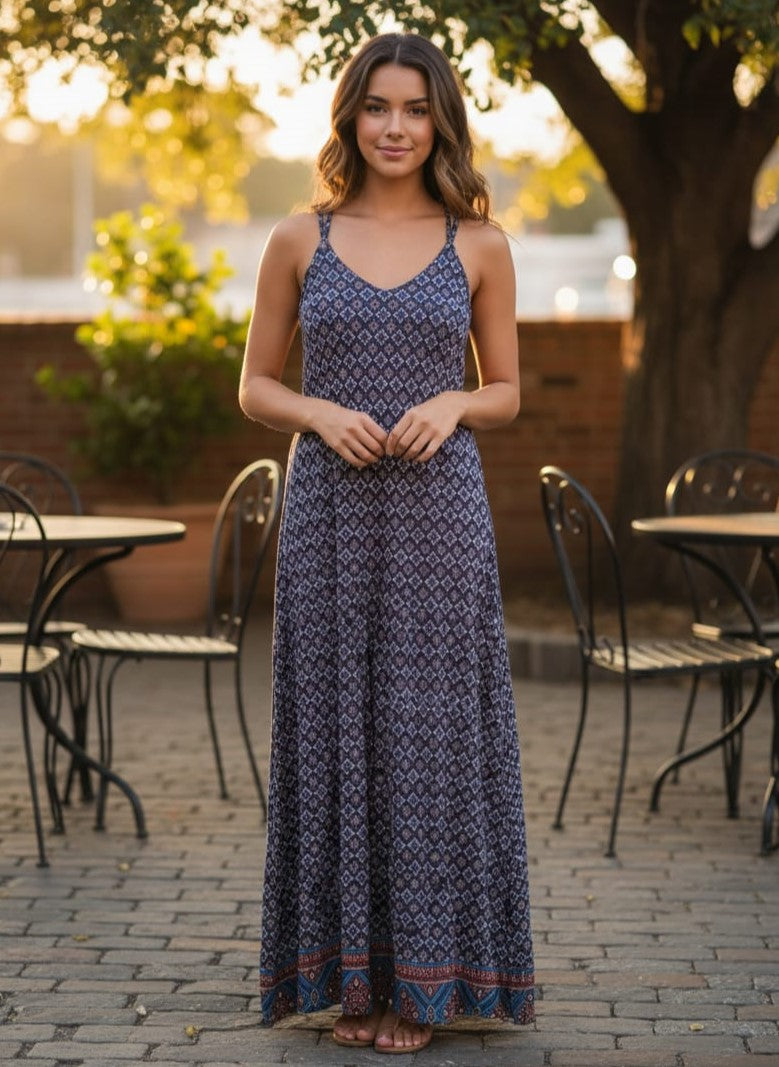 Fleur Bleue V-Neck Maxi