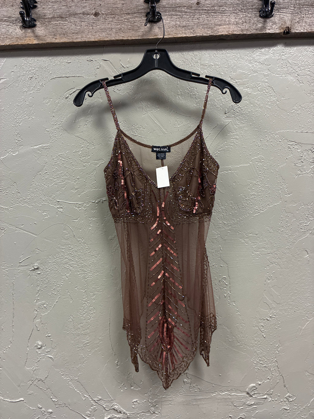 Vtg Y2K Sheer Beaded Camisole