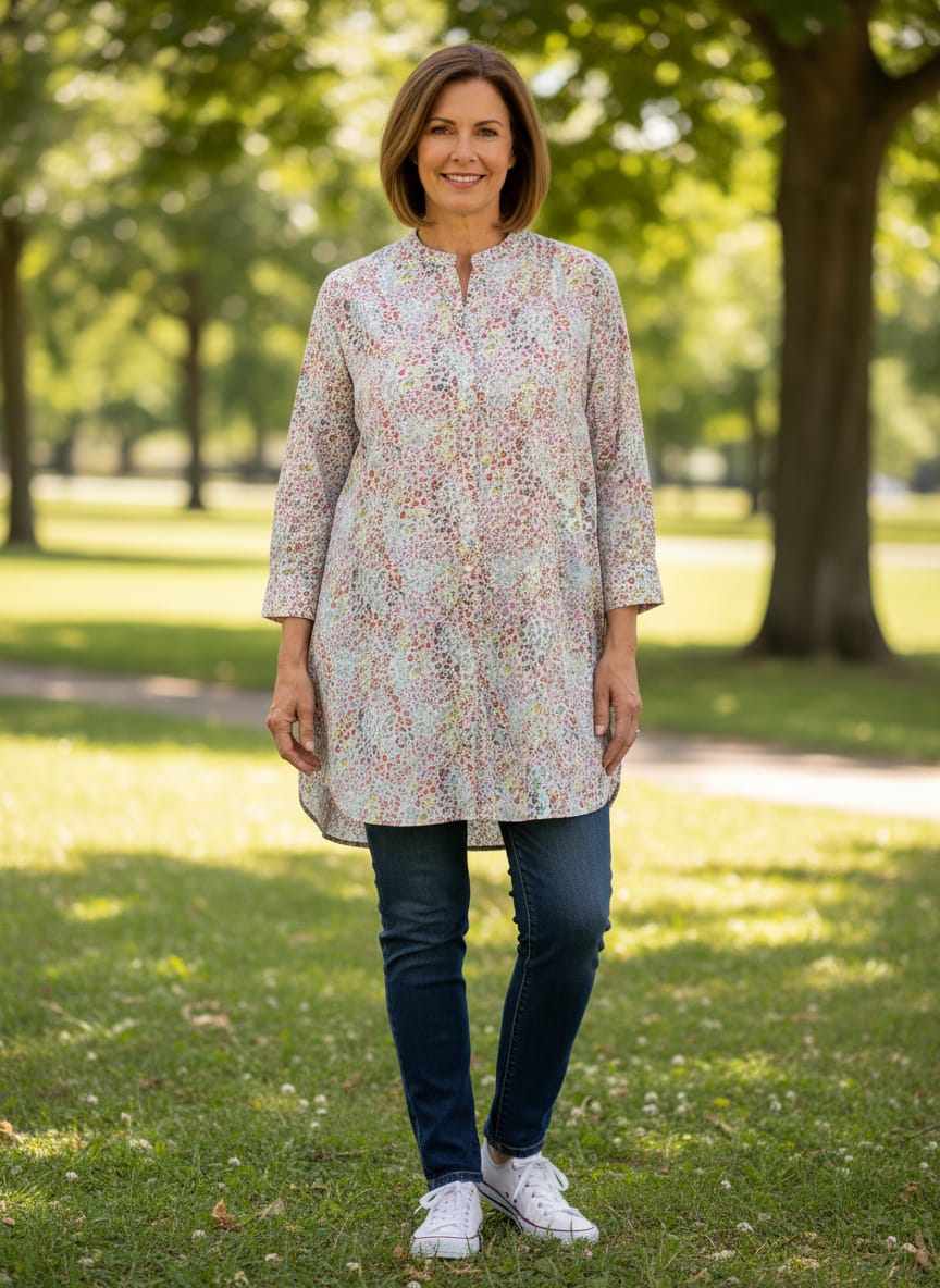 Lands End Floral Button Down Tunic