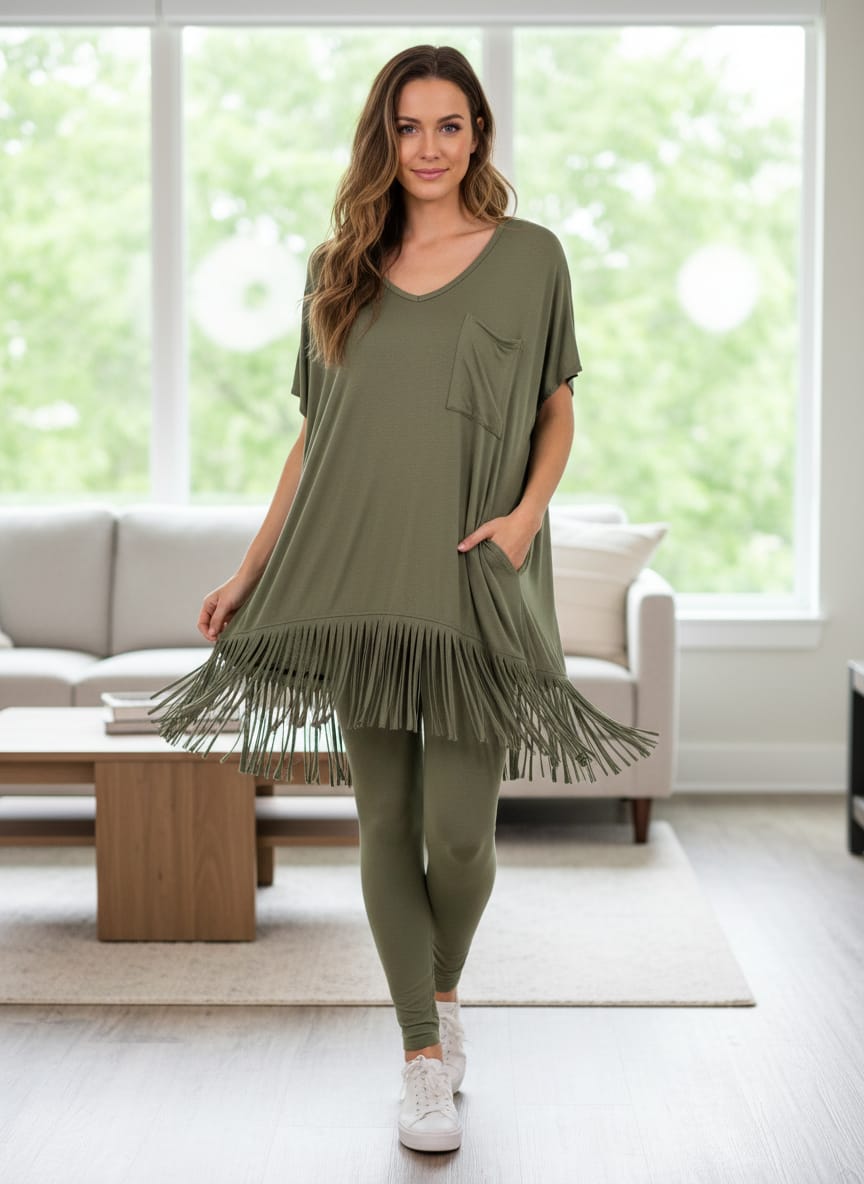 NWOT 180* 2-PC Fringe Tunic Set