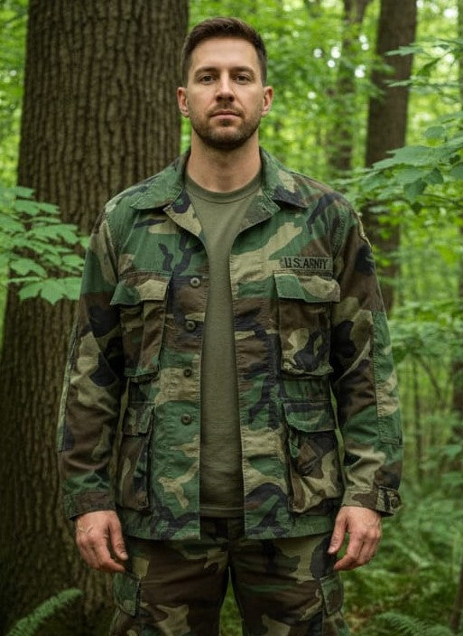 Vtg Army Woodland Camo Jacket