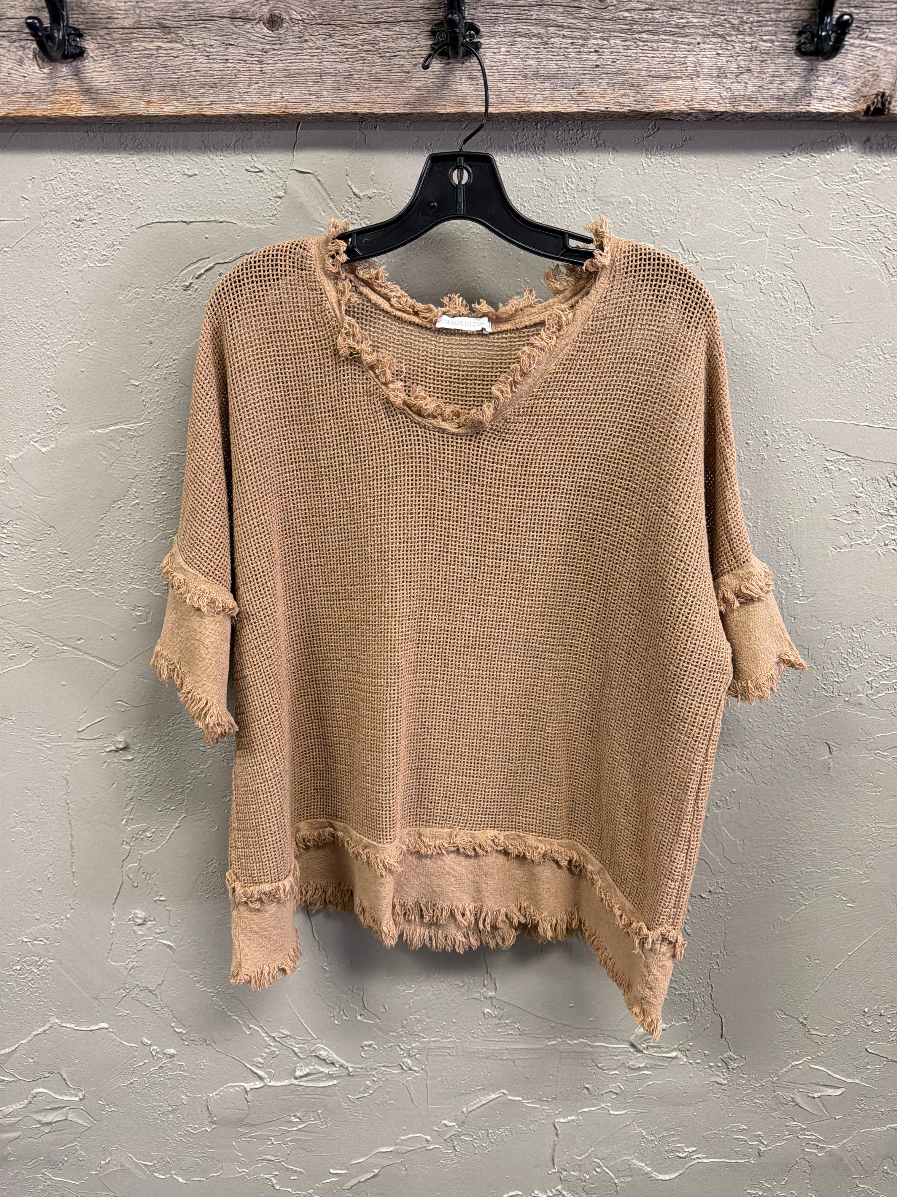 Open-Mesh Frayed Top