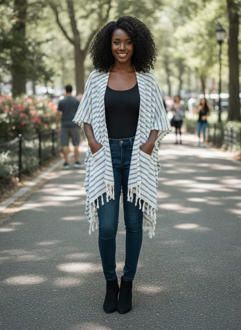 Striped Kimono Cover-Up