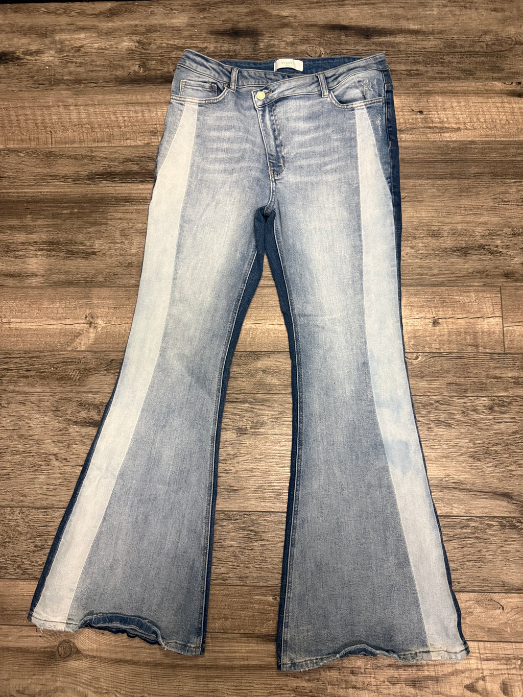 Vervet Super Flare Mixed Denim Jeans (org$95)