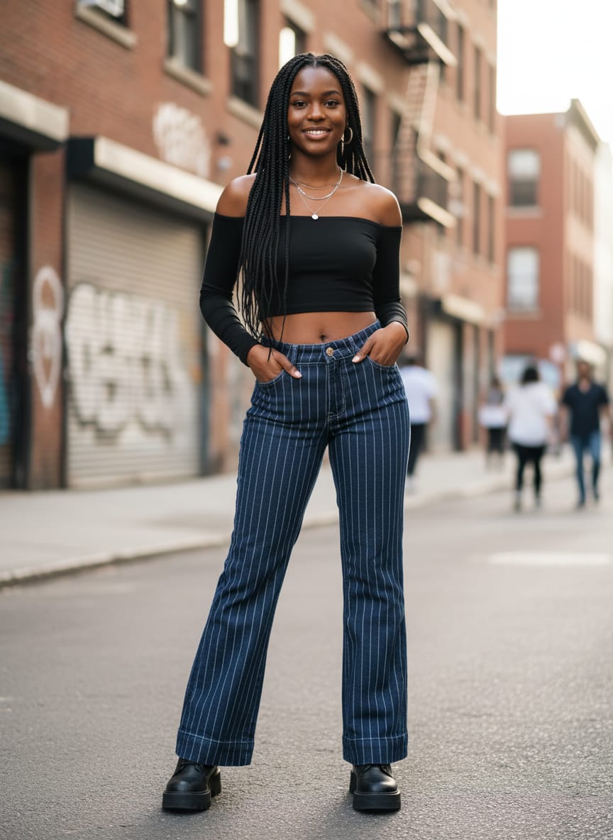 NWT Rock&Roll Denim Pinstripe Trouser Jean (org$80)