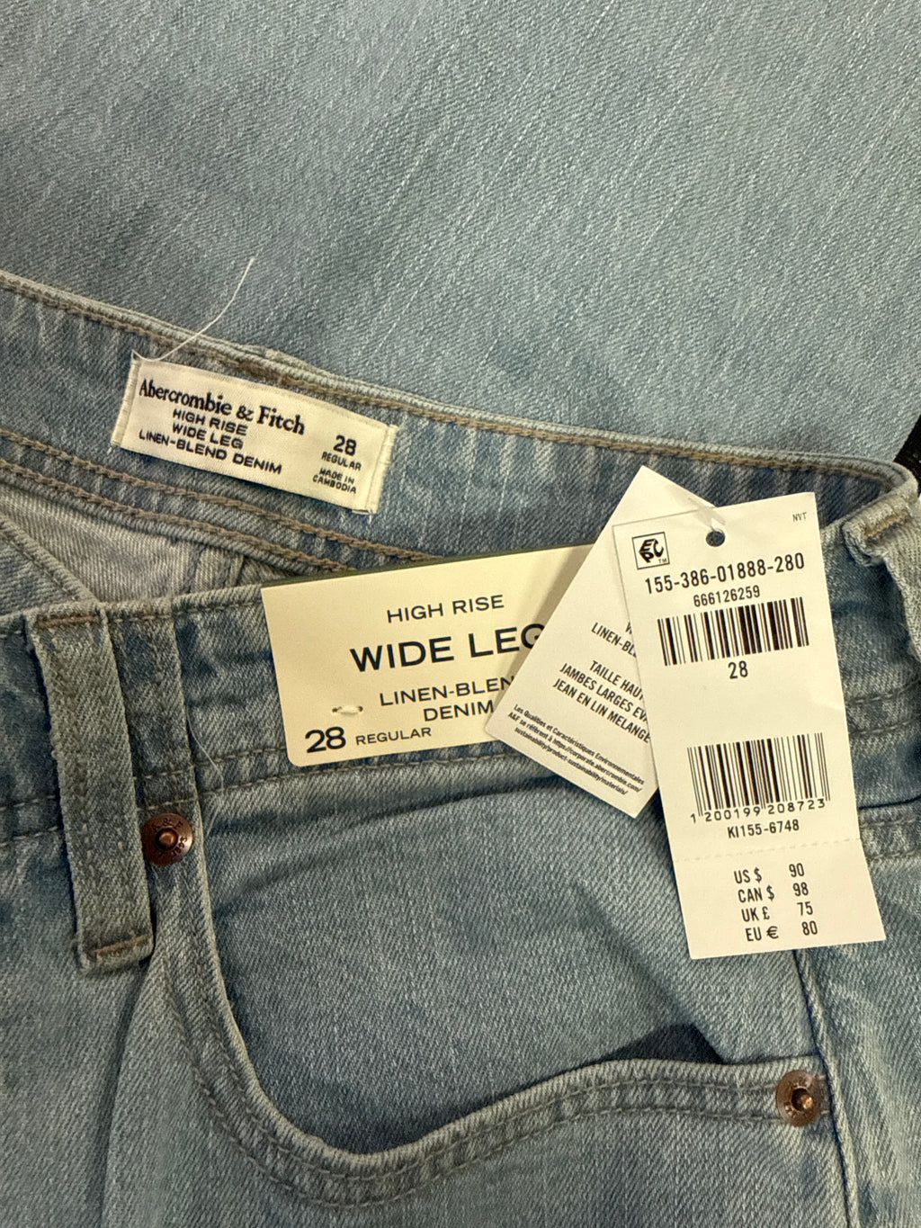 NWT Abercrombie Linen-Blend Jean (org$90)