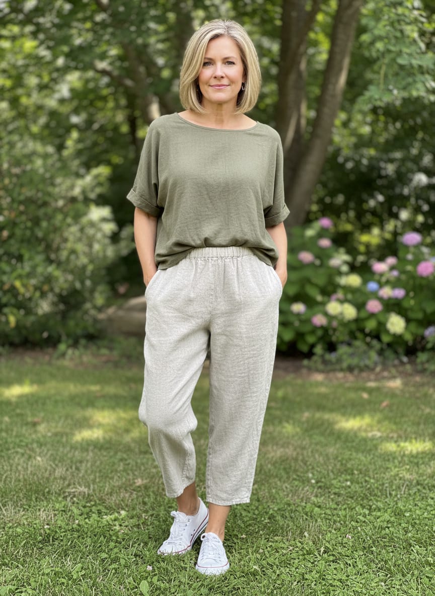 FLAX Linen Relaxed Crop Pant (org$130)