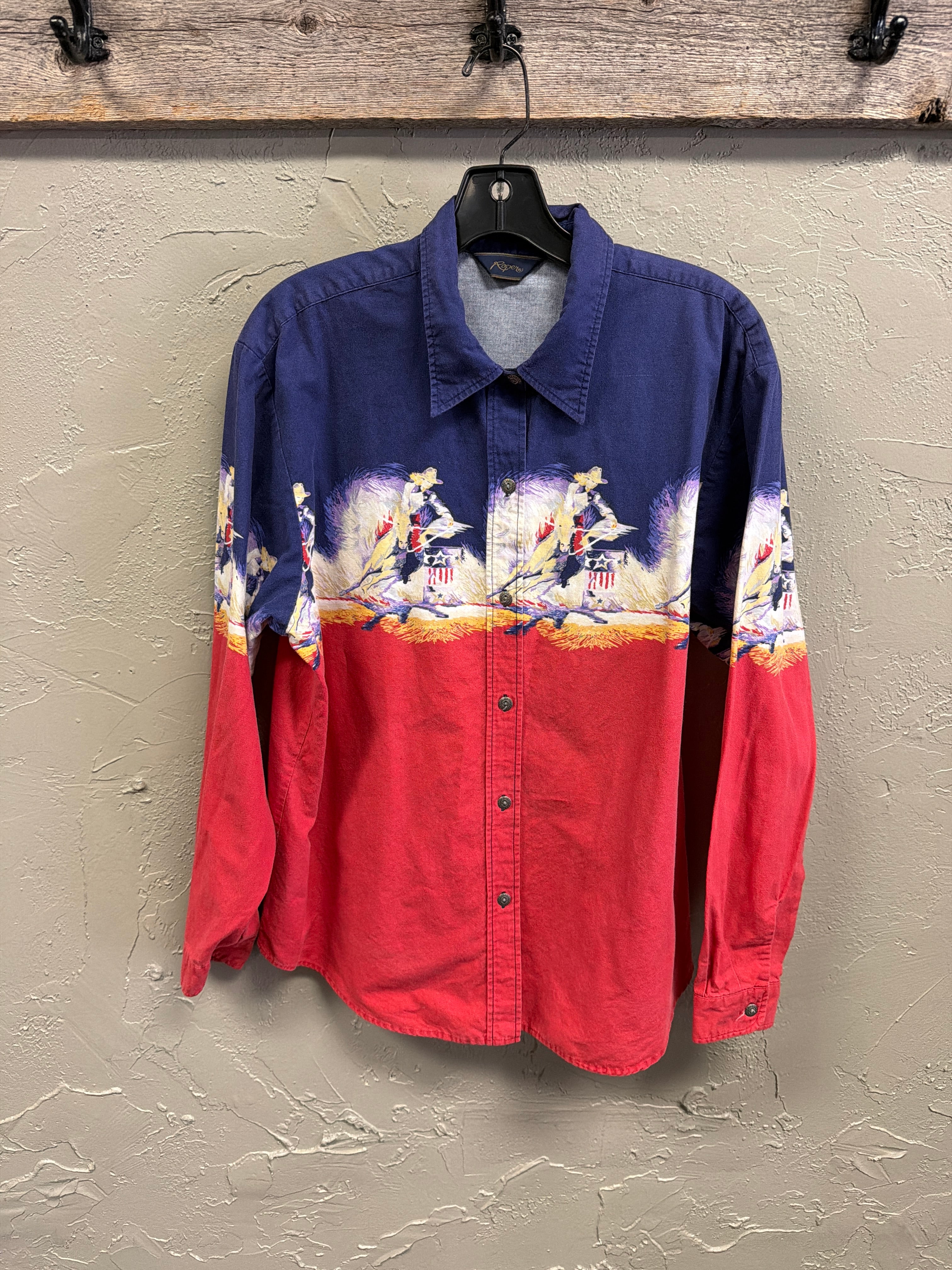 Vtg 90s Roper Rodeo Print Shirt