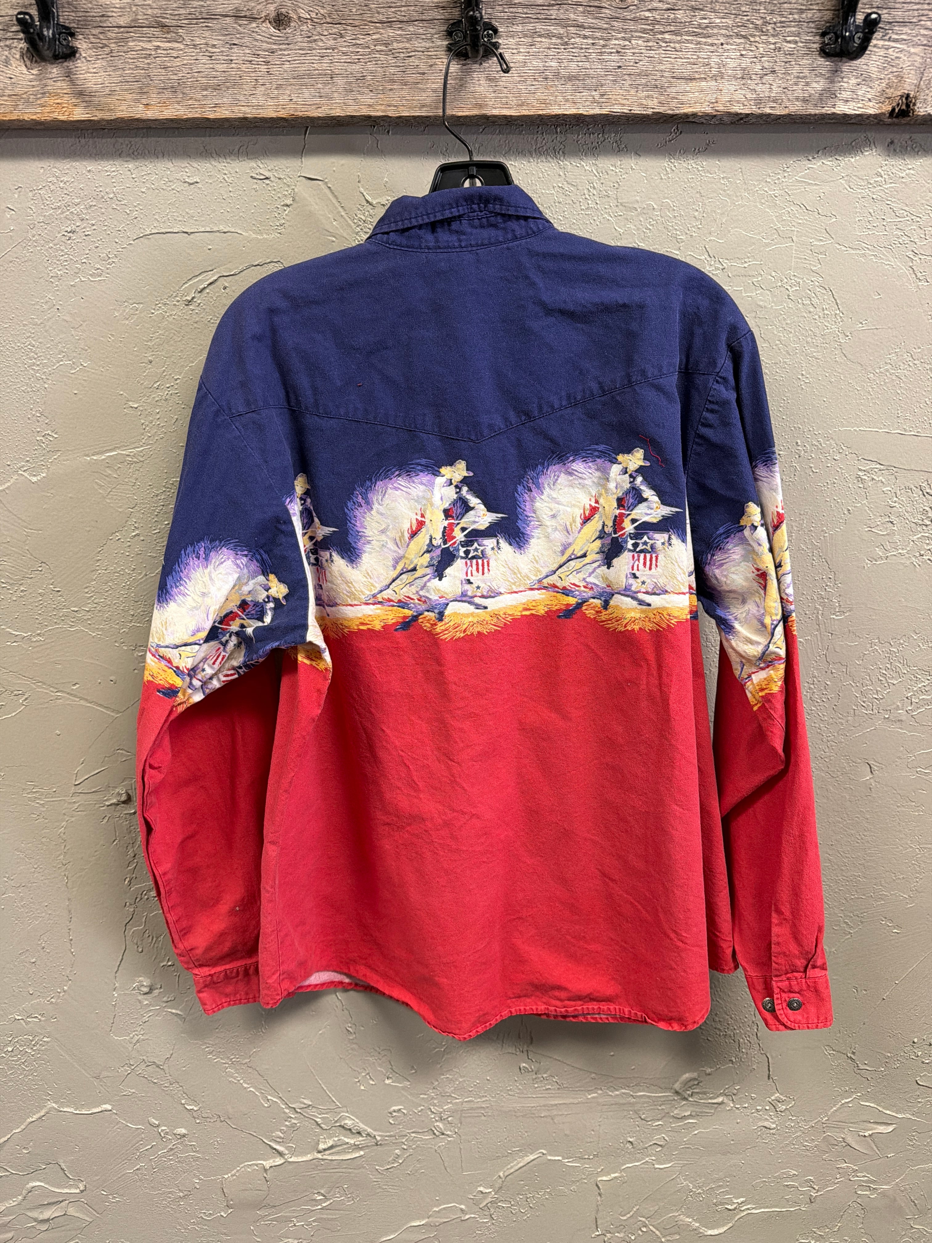 Vtg 90s Roper Rodeo Print Shirt