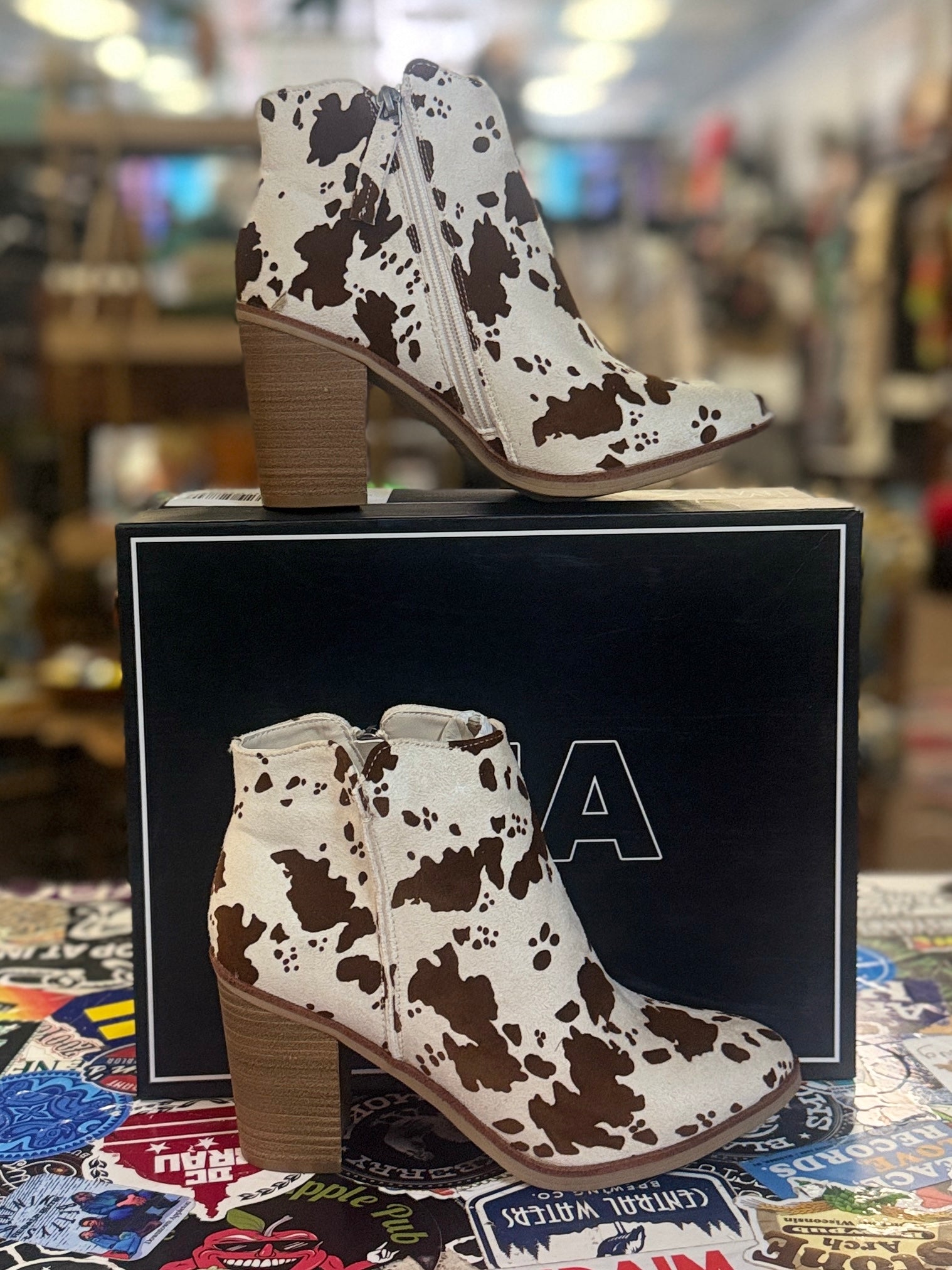 NIB MIA Cow Print Ankle Boot (org$80)