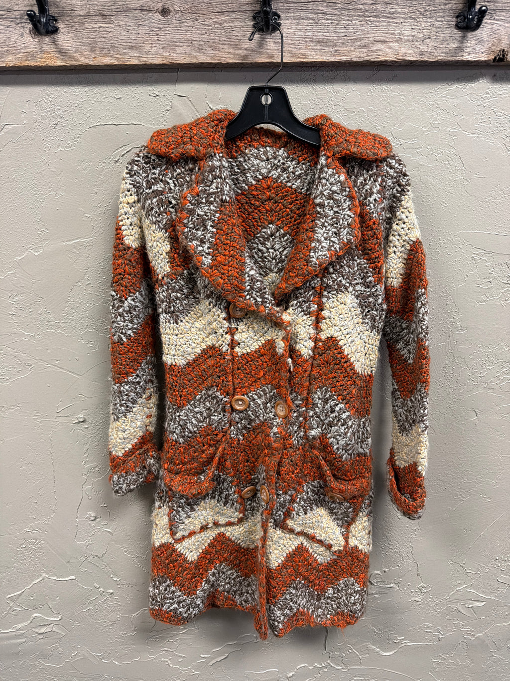 Vtg 70s Crochet Sweater