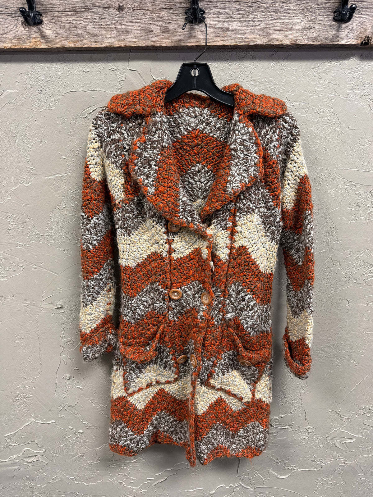 Vtg 70s Crochet Sweater