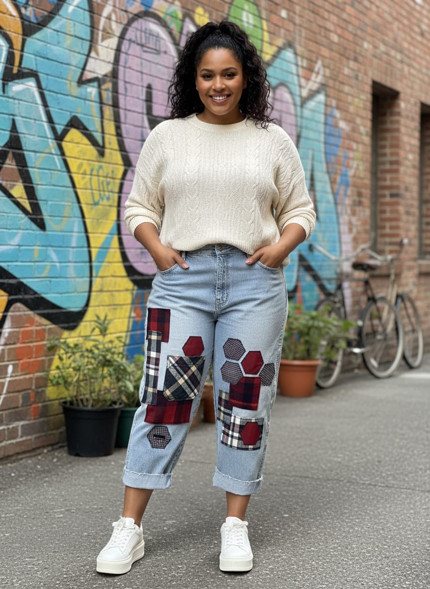 Upcycled Patchwork Denim Jeans
