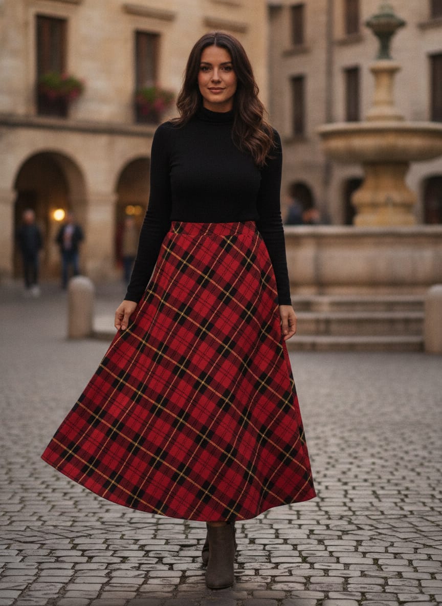 Vtg 70s Plaid Maxi Skirt
