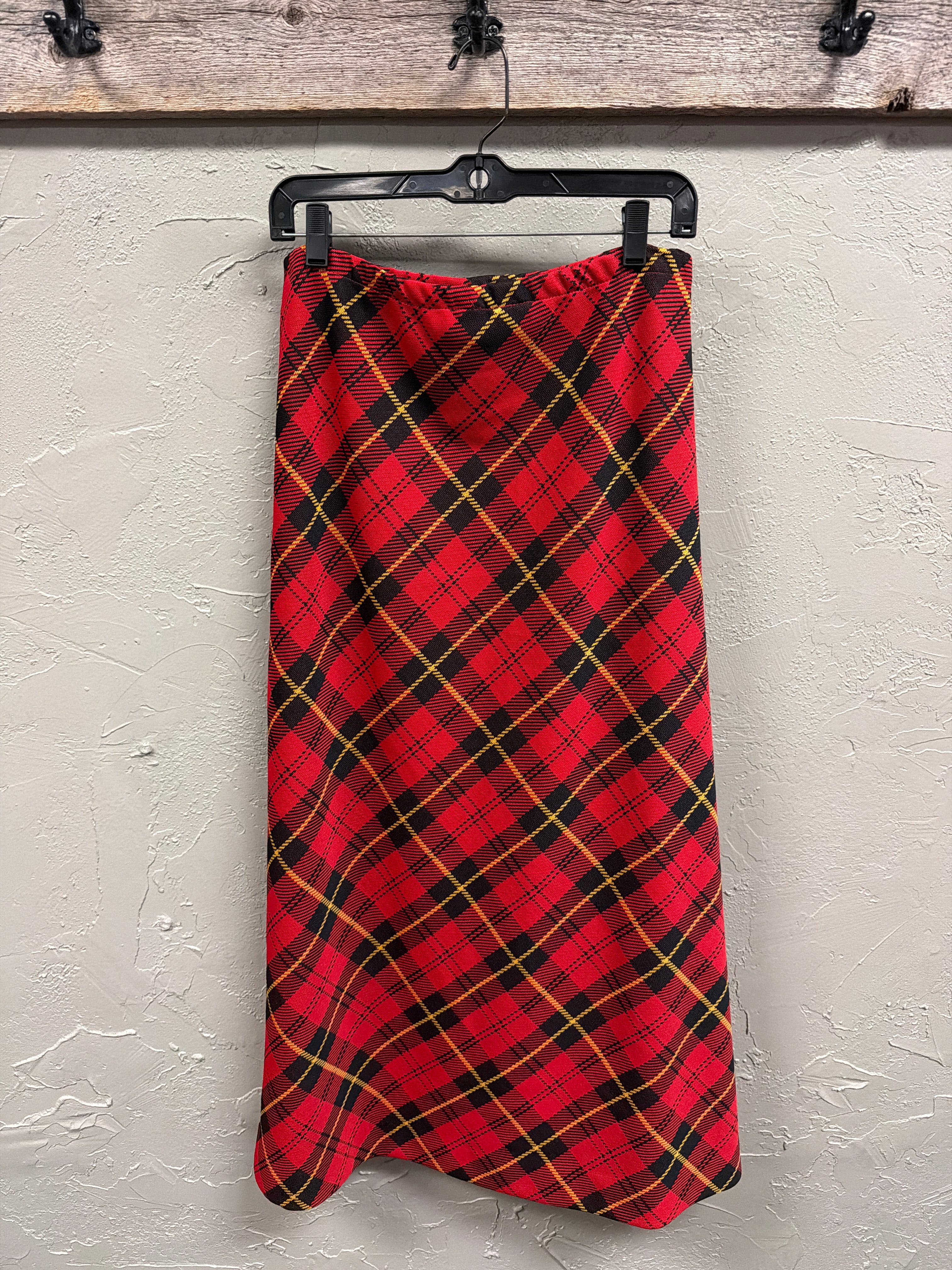 Vtg 70s Plaid Maxi Skirt