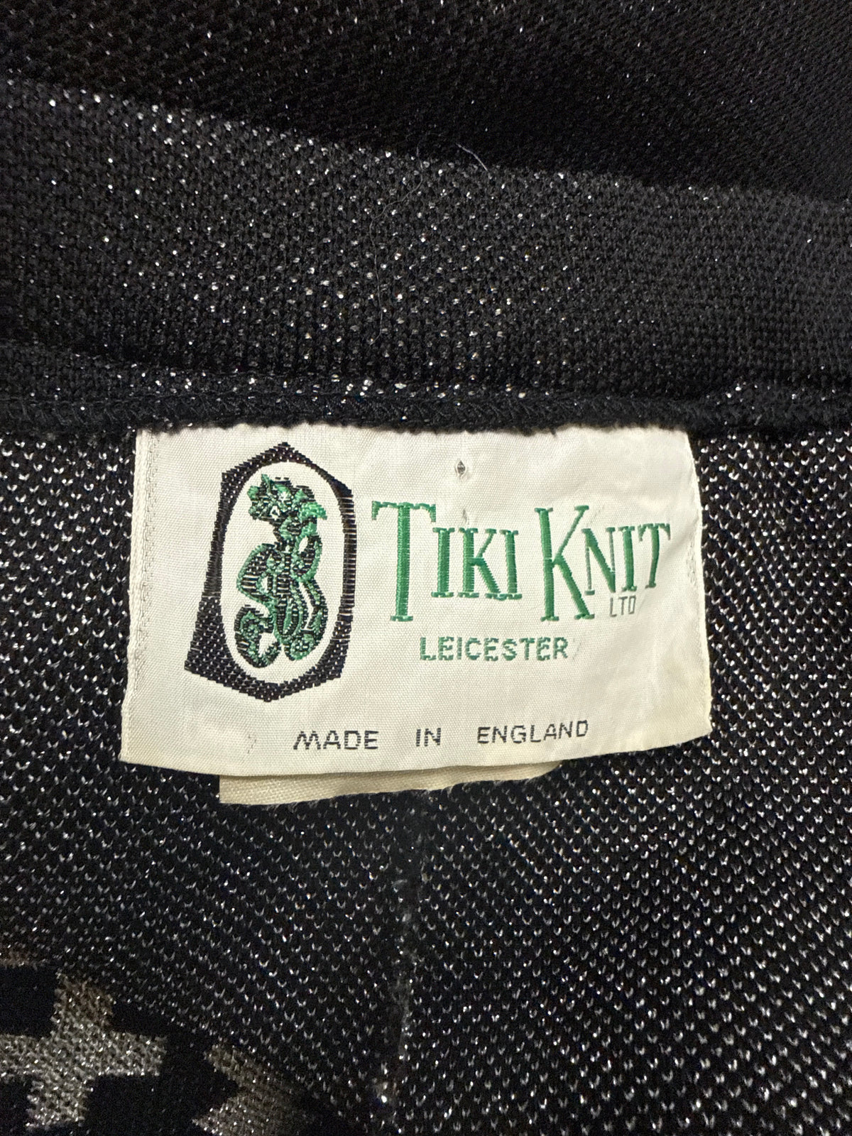 Vtg 70s Tiki Knit Black Silver Lurex Maxi