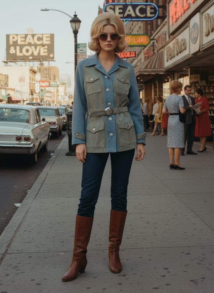 Vtg 70s Pennys Suede & Wool Safari Jacket