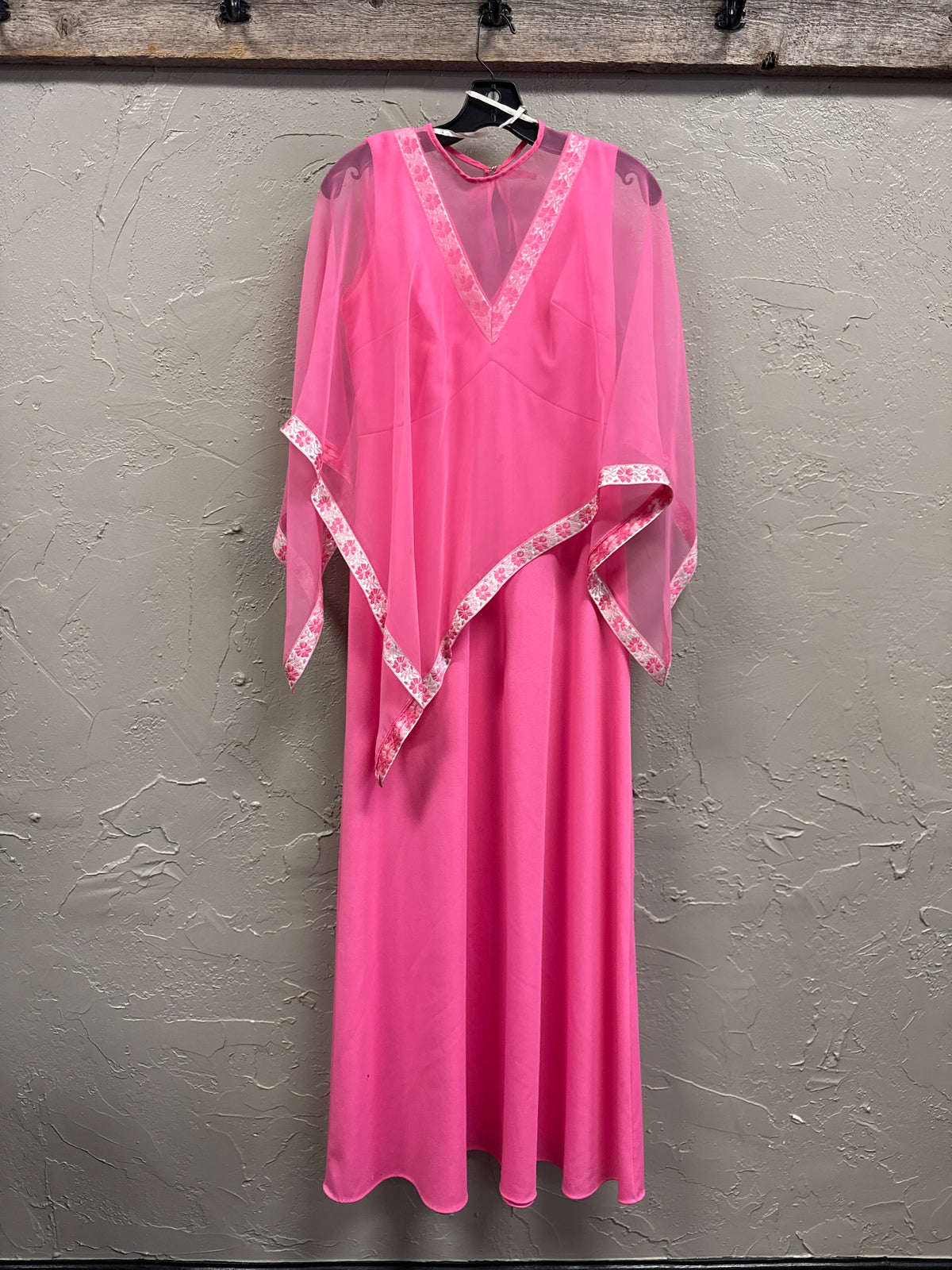 Vtg 70s Maxi Gown & Metallic Jacquard Cape Set