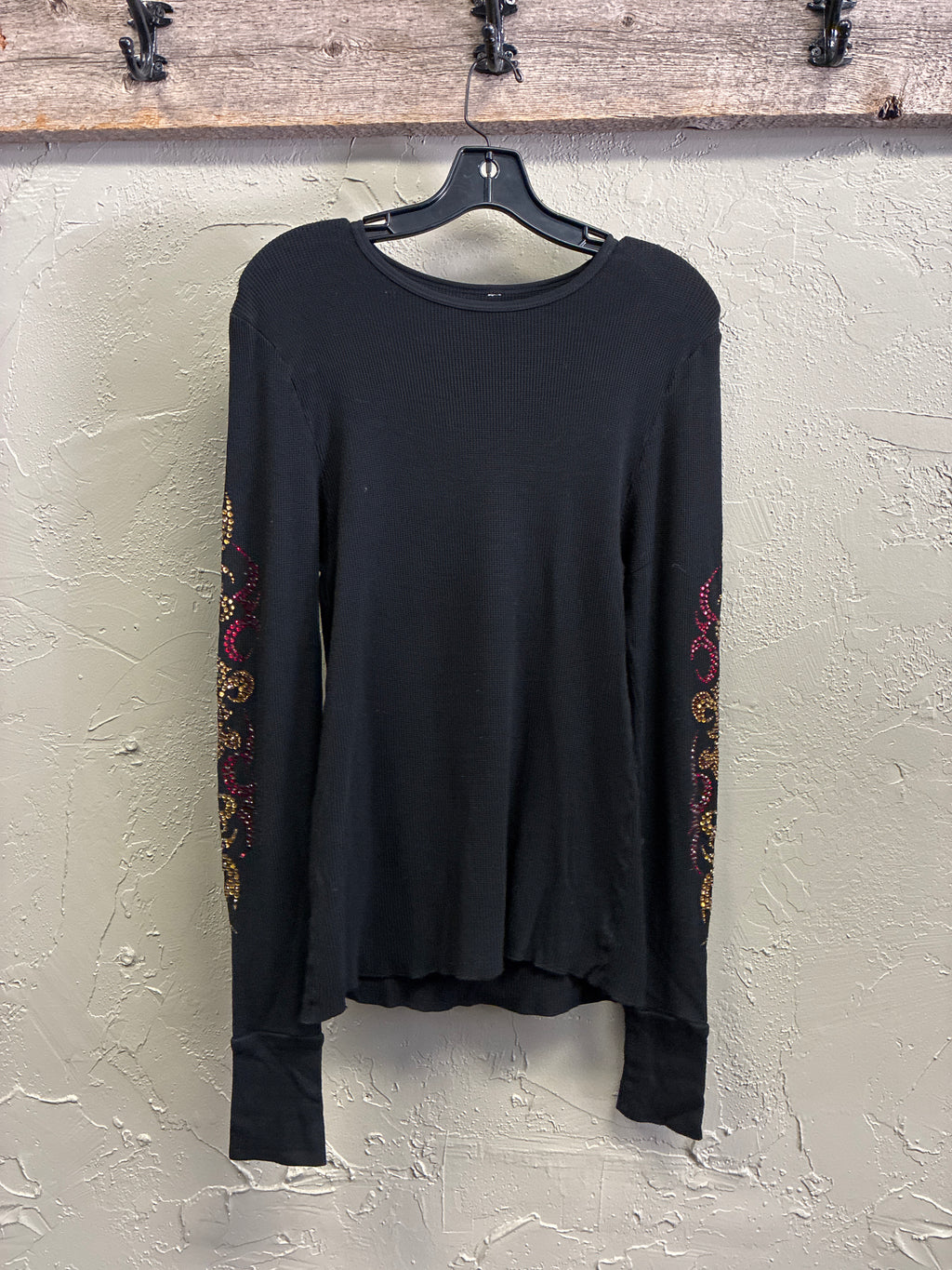Vtg Y2K Bejeweled Rhinestone Thermal Top