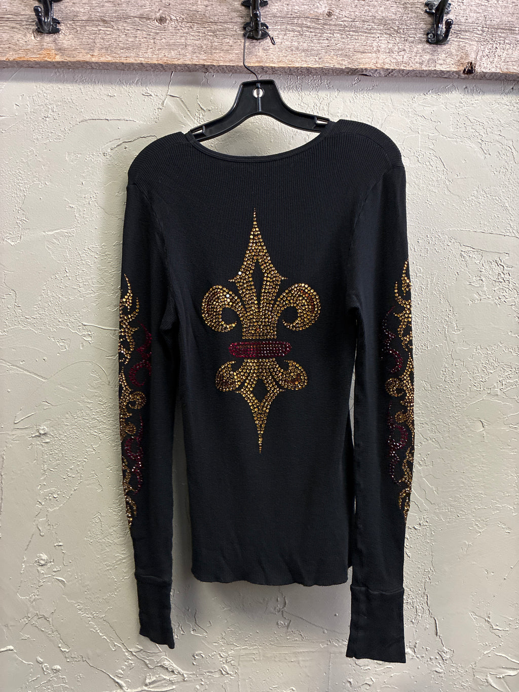 Vtg Y2K Bejeweled Rhinestone Thermal Top
