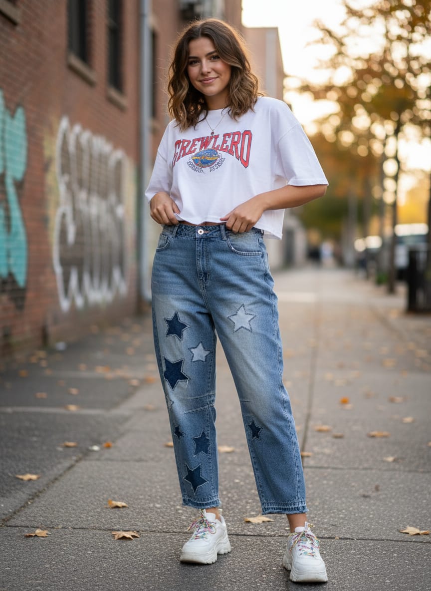 Stella Patchwork Barrel Jeans