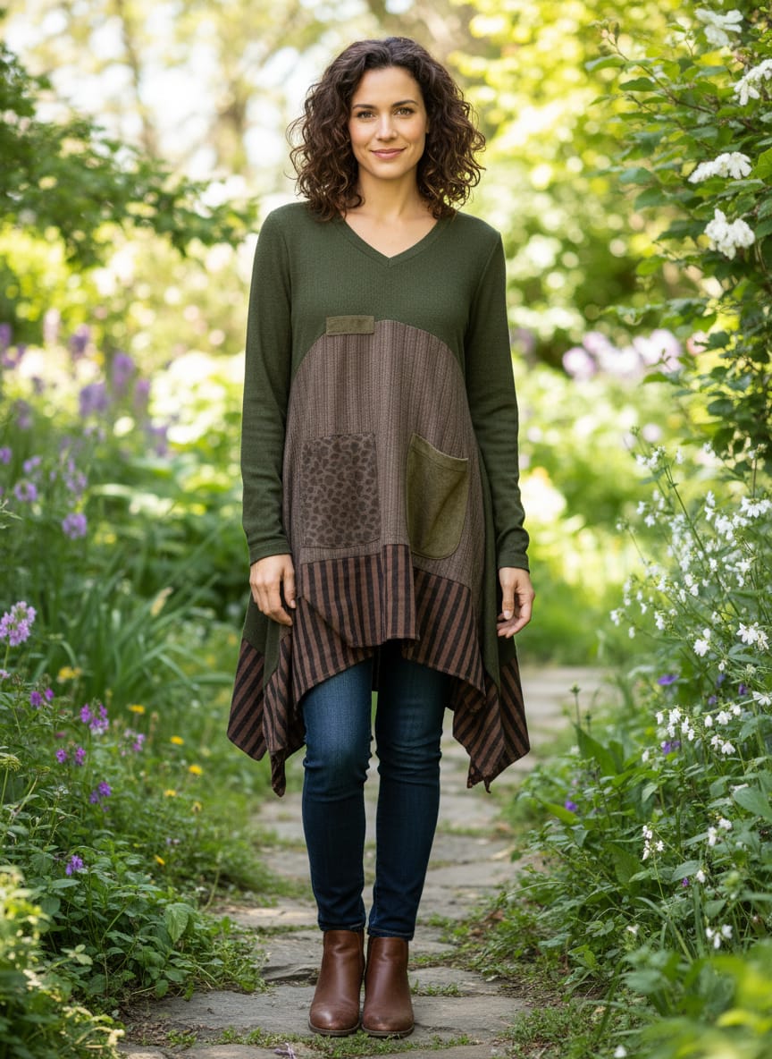 NWOT Indigo Thread Mixed-Media Tunic