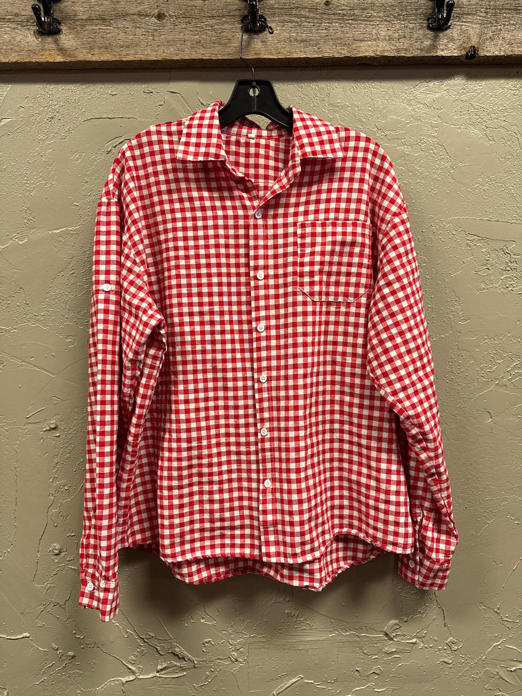 Red & White Gingham Button-Down