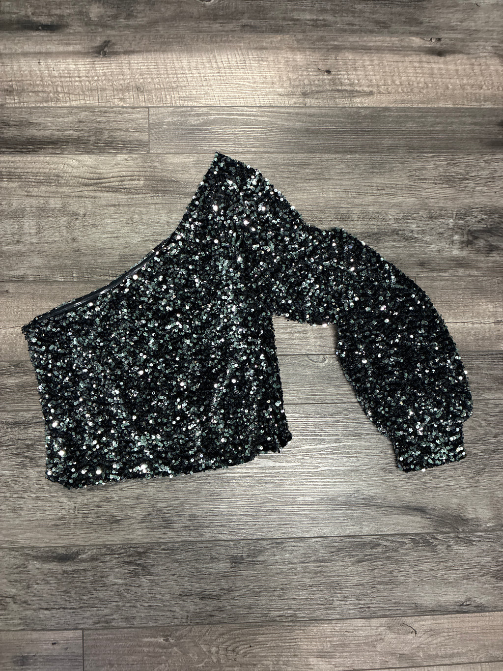 Audrey Parks One-Shoulder Sequin Top