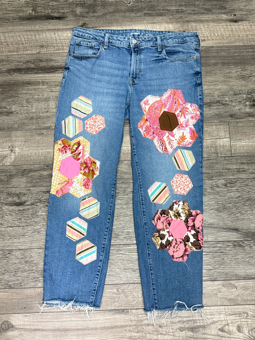 QUILTED FLORAL PATCHWORK JEANS